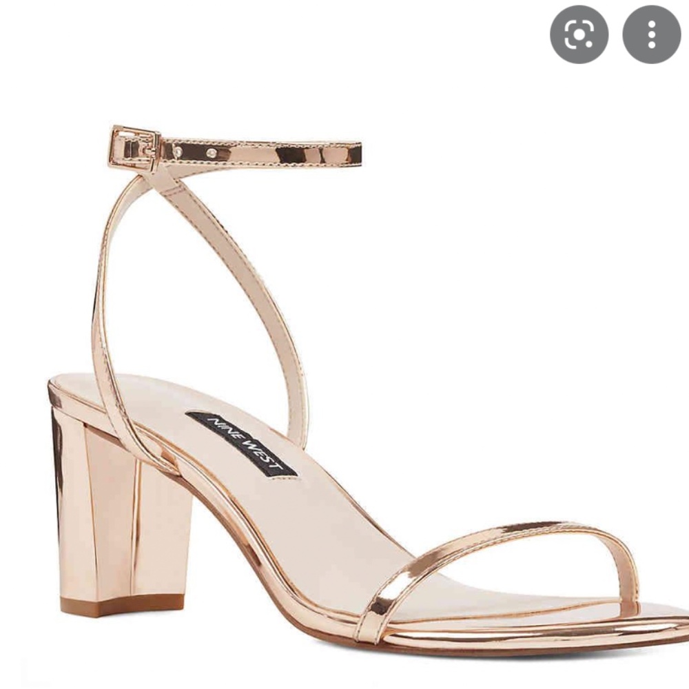 Nine West Provein Block Heel Sandal in Rose Gold Metallic US Size 9M